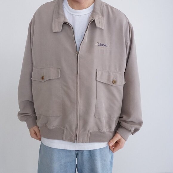 Vintage '90S Cutter And Buck Taupe Citation X Jet Zip Up Bomber Jacket Large - Picture 1 of 9